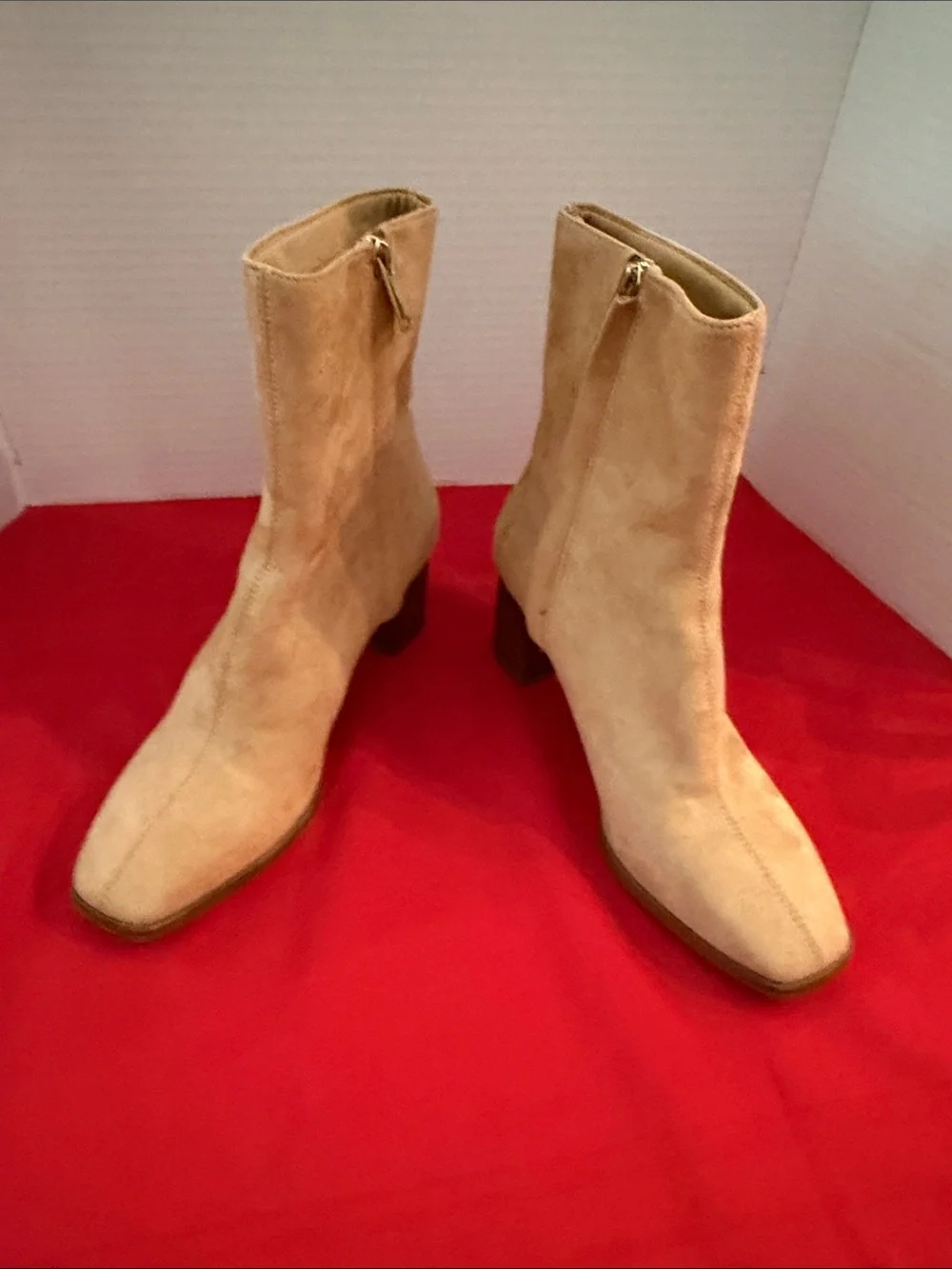H&M Ankle Boots -Women's Camel Square Toe Suede Block Heel  Size 9.5